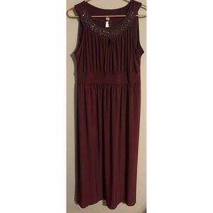 Nic&Dom Burgundy Bead Empire Waist Maxi Dress XL Sleeveless Keyhole Made in USA
